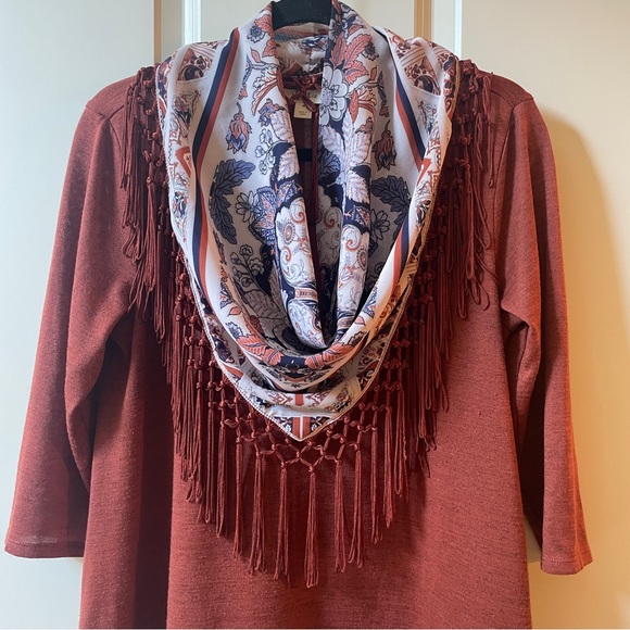 NWOT Style & Co Blouse with Removable Fringe Scarf - Picture 3 of 6